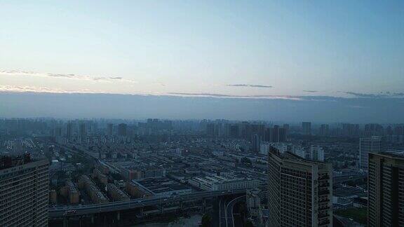 安徽合肥城市清晨迷雾航拍