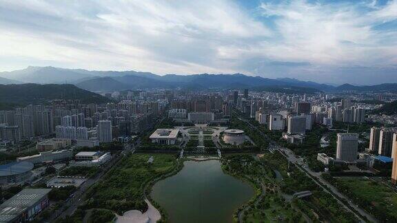 福建龙岩龙津湖公园市政府航拍