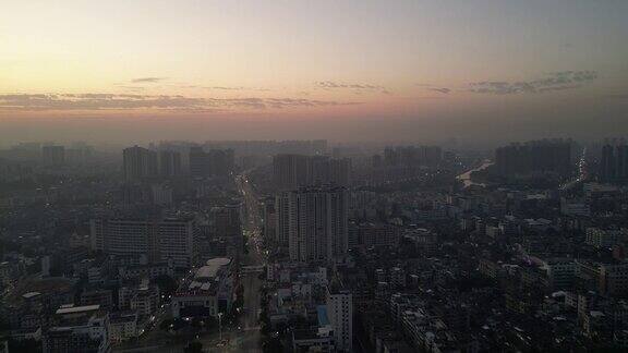 航拍广东江门城市清晨