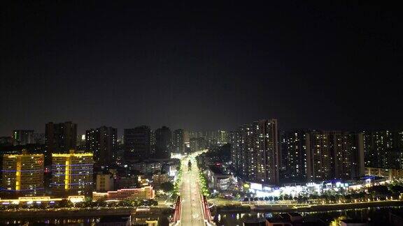 江门五邑城商业中心胜利路夜景航拍