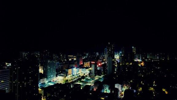 山东烟台城市夜景灯光航拍 