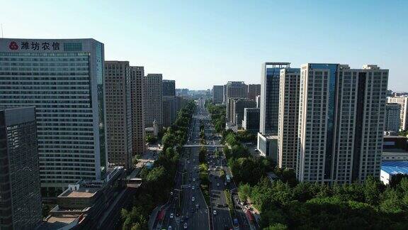 山东潍坊城市风光交通城市大景高楼建筑航拍