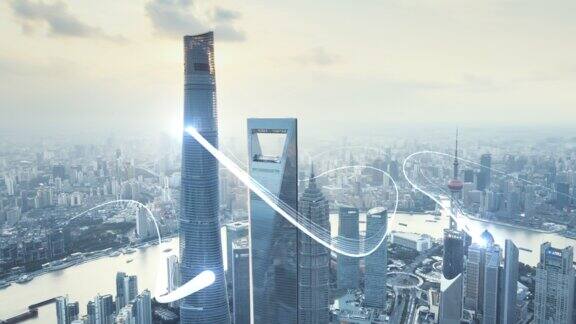 光线穿梭城市/上海城市沙盘/创意光线AE