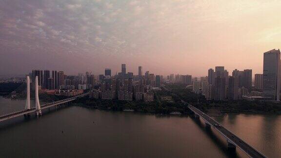 广东惠州城市清晨航拍 