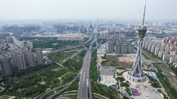 郑州城市高架桥交通航拍