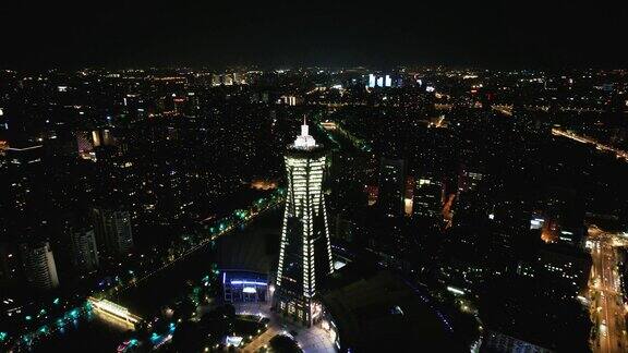 浙江杭州武林广场环球金融中心夜景航拍