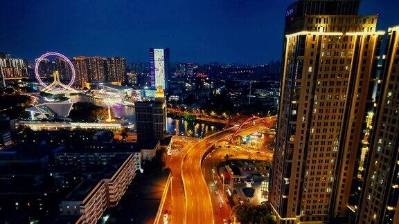 天津城市夜景灯光航拍