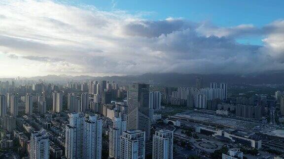 航拍温州鹿城区城市天际线