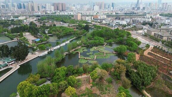 昆明大观公园五家堆湿地公园航拍