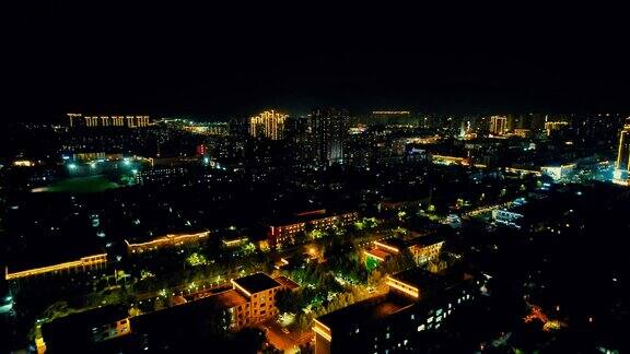 河北沧州城市夜景灯光航拍