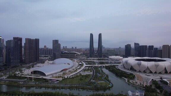 航拍杭州城市风光杭州建设