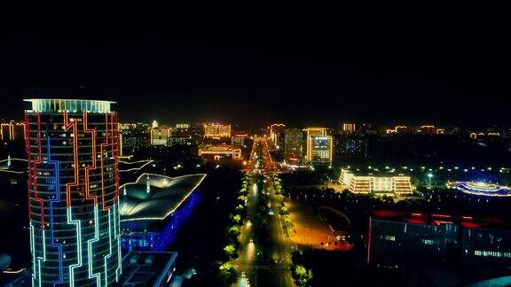 河北沧州城市夜景灯光航拍 
