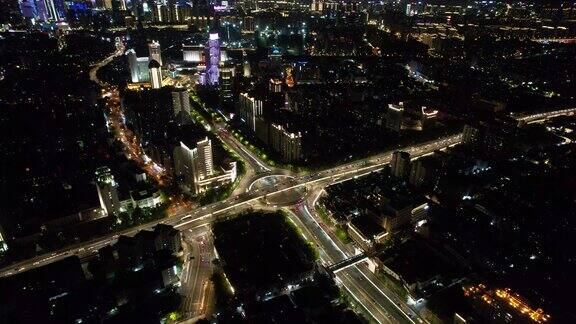 航拍浙江杭州城市夜景交通夜景