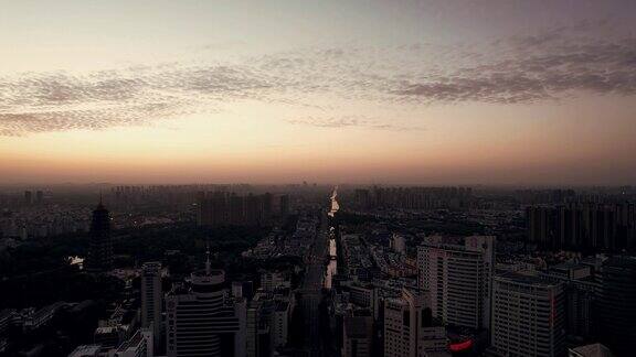 江苏常州城市日落晚霞夕阳航拍