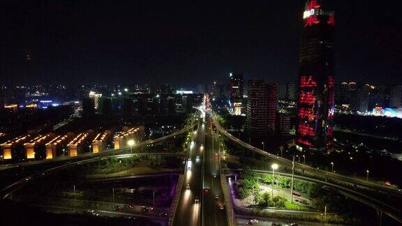 航拍江西南昌城市交通大道夜景