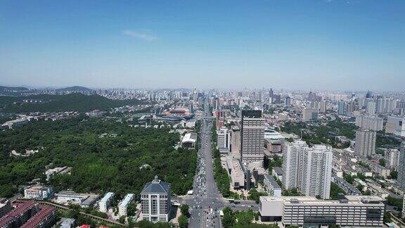 航拍山东济南城市大道交通