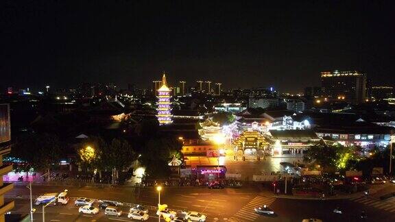 航拍江苏无锡南禅寺步行街夜景