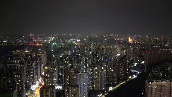 航拍郑州郑东新区夜景