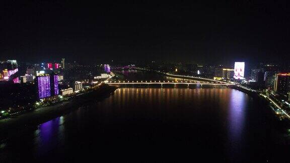 湖南株洲株洲大桥夜景航拍