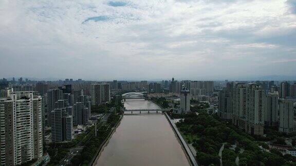 宁波沿江两岸高楼商务建筑航拍