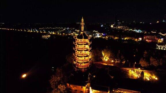 航拍江苏镇江金山寺夜景