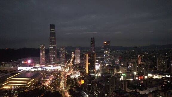 东莞城市夜幕降临夜景交通航拍