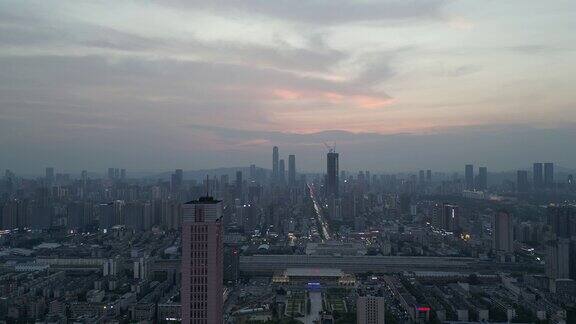 航拍湖南长沙大景夕阳晚霞城市天际