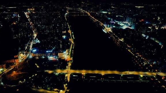 湖南衡阳湘江两岸夜景航拍