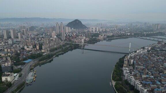 广西柳州城市清晨航拍