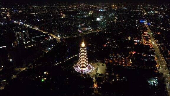 航拍江苏常州城市风光夜景