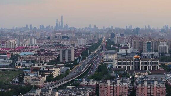 航拍上海城市交通南北高架路