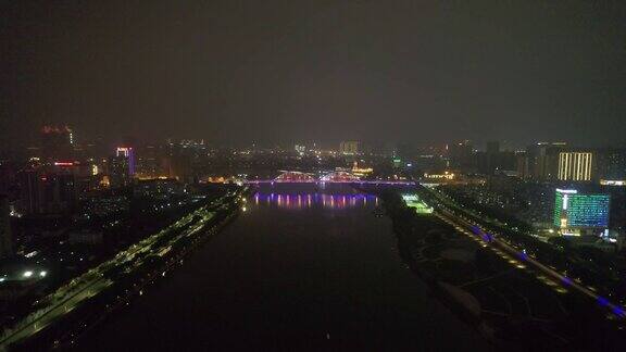 航拍广西南宁大景南宁夜景 