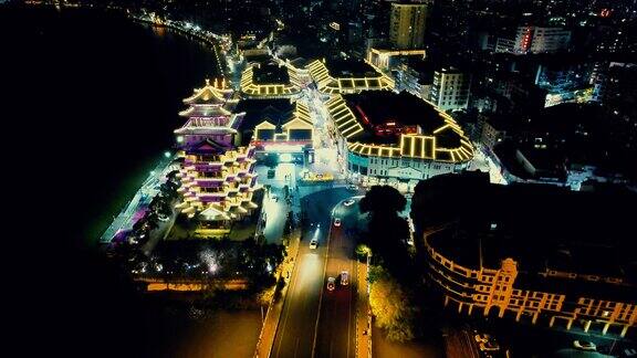 广东惠州城市夜景航拍