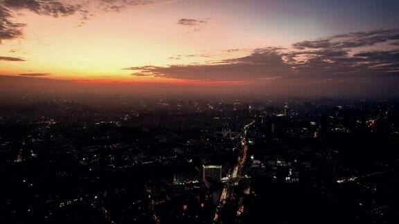 城市夕阳晚霞日落火烧云航拍东莞大景