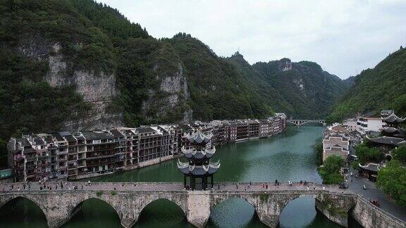 贵州镇远古镇祝圣桥航拍