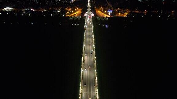 湖南湘潭大桥夜景航拍
