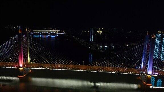 航拍湖南益阳西流湾大桥夜景