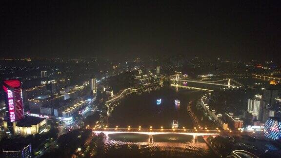 航拍广西柳州柳江大桥夜景