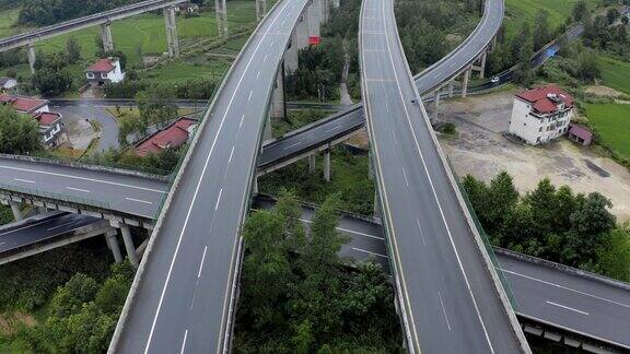 雨季航拍高架桥高速公路风景「单镜」