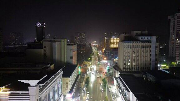 航拍河南新乡城市交通夜景