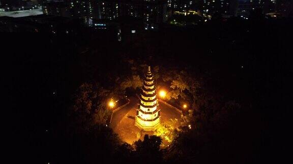 广东阳江北山石塔夜景灯光航拍