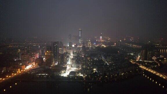 航拍广西柳州城市夜景