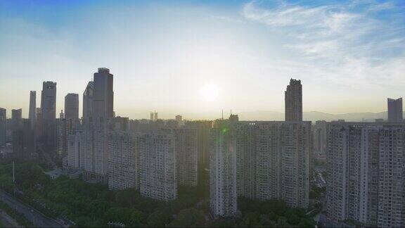 航拍红谷滩区住宅高楼和道路车流