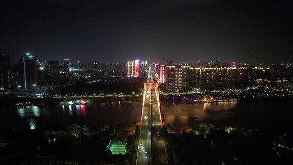 广东佛山东平大桥夜景灯光航拍