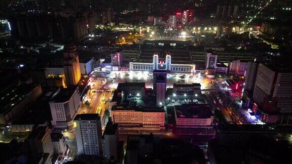 河南郑州城市建设夜景航拍