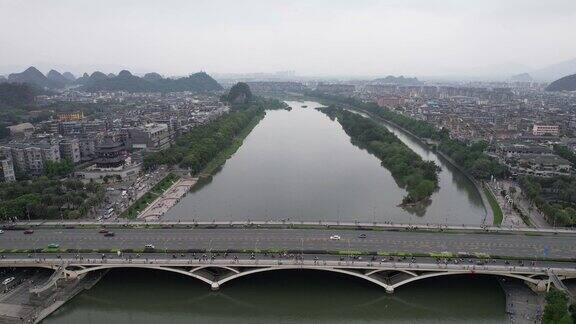 广西桂林解放大桥交通航拍