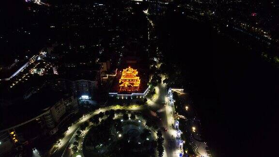 航拍广西桂林城市建设桂林夜景