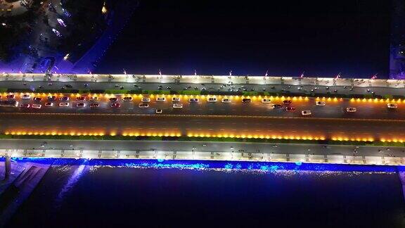 广西桂林解放桥夜景航拍