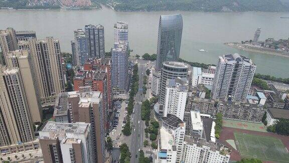航拍湖北宜昌CBD城市高楼