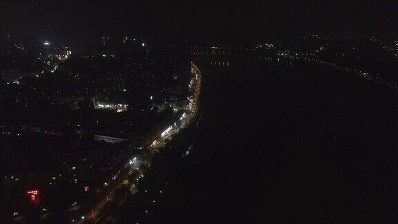 湖南株洲大桥夜景航拍